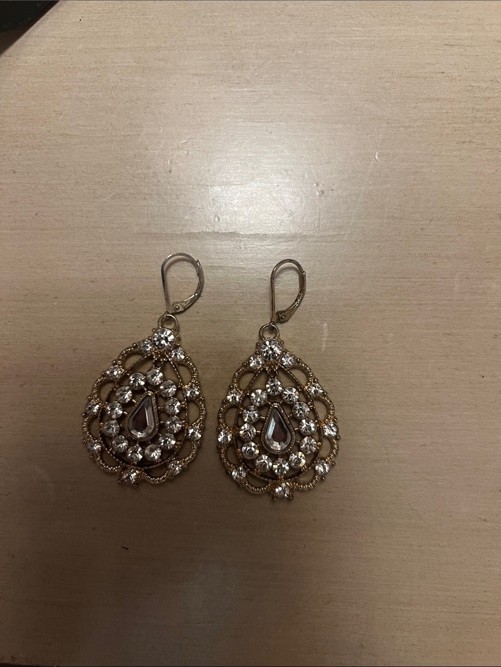 Gold-Tone Teardrop Crystal Dangle Earrings - Unbranded